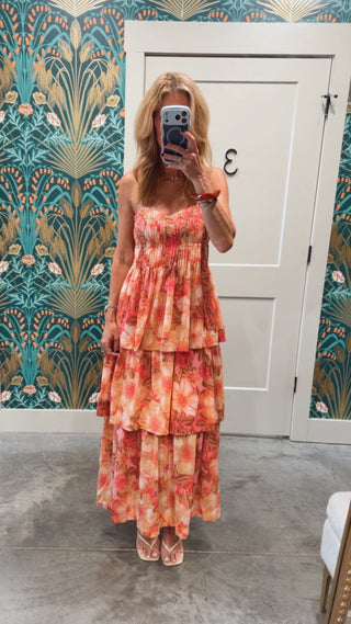 OLIVACEOUS | Floral Smocked Maxi Dress