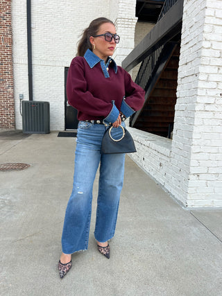 OLIVACEOUS| The Yoakam Contrast Sweater Wine