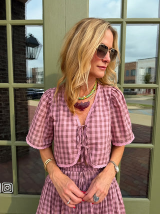 Mauve Gingham Short Sleeve Top