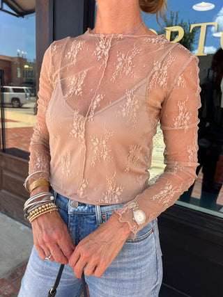 Miou Muse | The Sheer Romance Top Tan