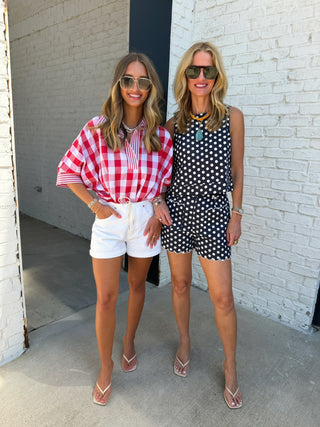 Entro | Gingham Popover Tunic in Red and White