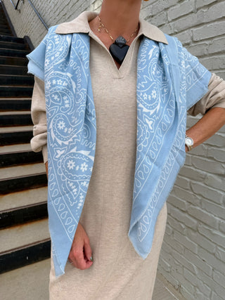 Large Square Scarf with Bandana Pattern Powder Blue