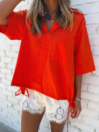 Gather & Go Bubble Hem Shirt Tomato
