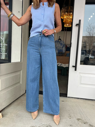 Z Supply | Mia Loose Wide Leg Denim Pant Worn Indigo