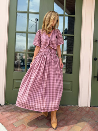 Mauve Gingham Short Sleeve Top