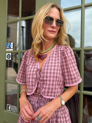Mauve Gingham Short Sleeve Top