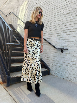 Bias Abstract Belted Maxi Skirt