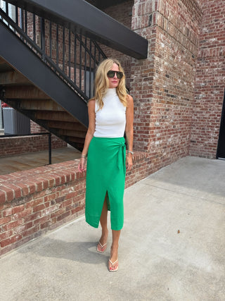 Tied & True Crinkle Maxi Skirt - Green