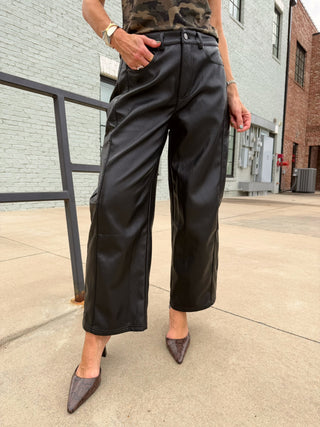 Claire Vegan Leather Barrel Pants Black