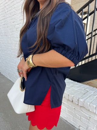Adrienne | Stand Collar Drop Shoulder Top Navy