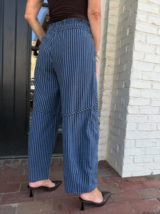 Marlowe Striped Pull On Pants Navy
