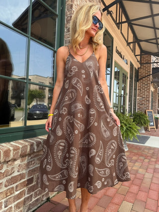 Paisley Print Flowy Midi Dress