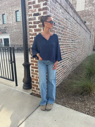 Kristen Cropped Sweater Navy