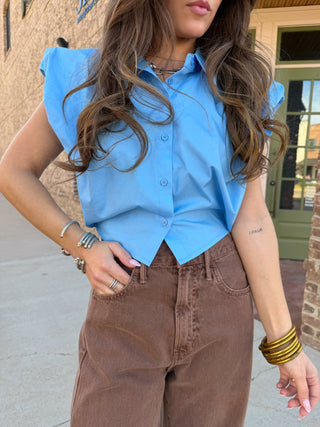 Bria Collared Crop Top Light Blue