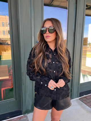 Heyson | Ally Textured Button Blouse Black