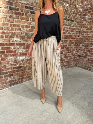 Sloane Striped Loose Fit Pants Taupe