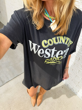 The Laundry Room | Country Western Radio Oversized Tee Black Snow