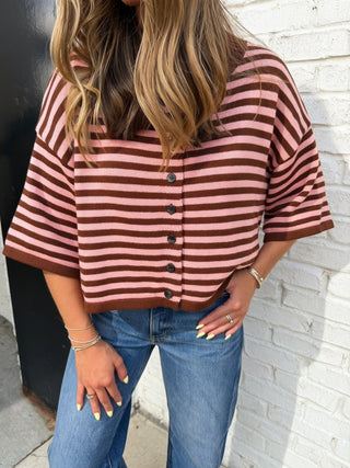 Natalia Stripe Knit Top Brown Blush