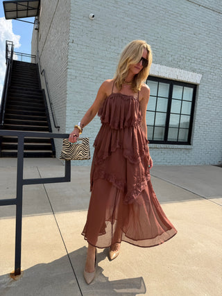 LENA | Tessa Tiered Lace Midi Dress