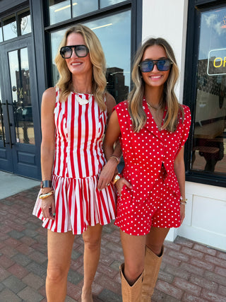 Katherine Drop Waist Mini Dress - Red/White