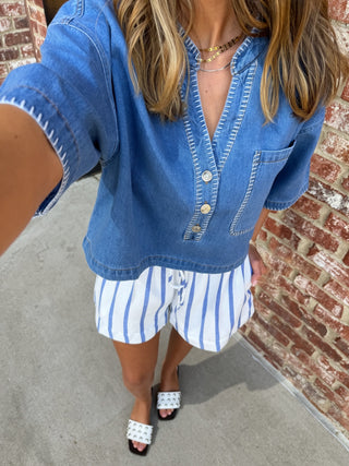 CAMELLIA | Button-Front Cropped Denim