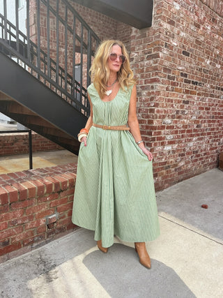 Willow Stripe Midi Dress Green