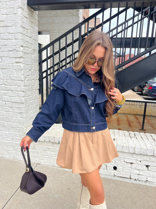 Le Lis | Aureli Ruffle Denim Jacket Denim