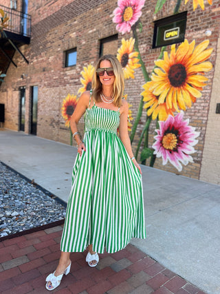 Entro | Raela Shoulder Tie Midi Dress Green