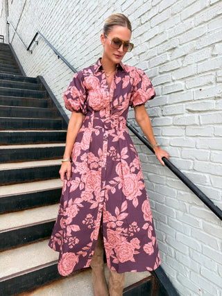 Bea Floral Belted Maxi Wine Pink