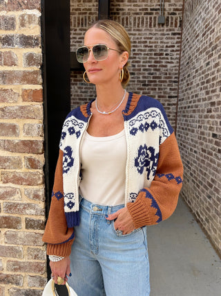 SAGE THE LABEL | SWEET ROSE JACQUARD ZIP SWEATER JACKET