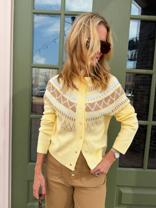 Fair Isle Pattern Cardigan Lemon