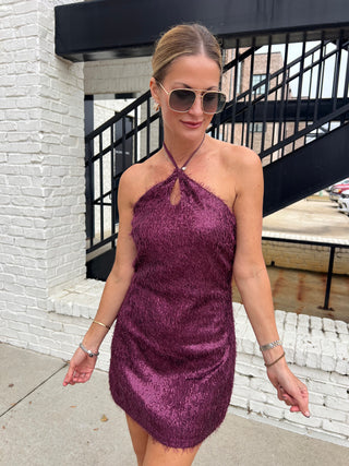 Le Lis | Auren Sequin Halter Dress Dk Purple