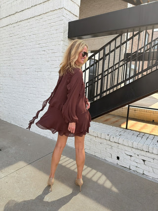 LENA | Brielle Chiffon Mini Dress Brown