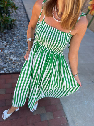 Entro | Raela Shoulder Tie Midi Dress Green