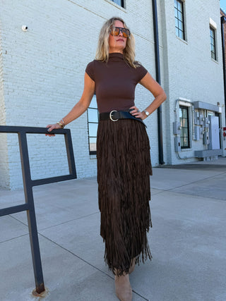 Courtney Fringe Skirt Brown