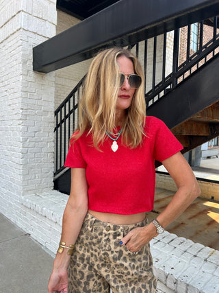 Le Lis | Cozy Crushed Cropped Sweater Red