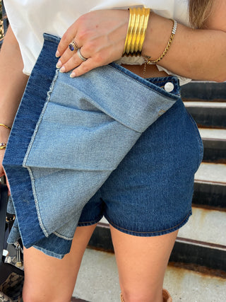 HEYSON | Stevie Pleated Denim Mini Skirt Medium Blue