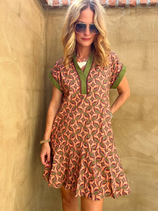 Entro | Carrie Abstract Pattern Mini Dress Terra Cotta