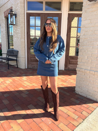 Sage The Label | Chances Jacquard Denim Skirt Medium Blue