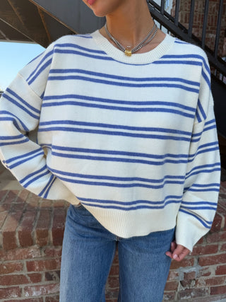 LE LIS | Coastal Stripe Sweater | White/Blue