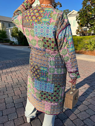 &Merci | Zelora Patchwork Print Long Jacket Wine Multi Patch