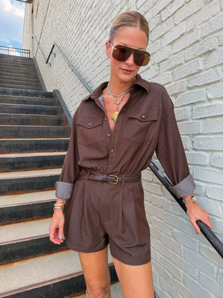 Alora Woven Romper Brown