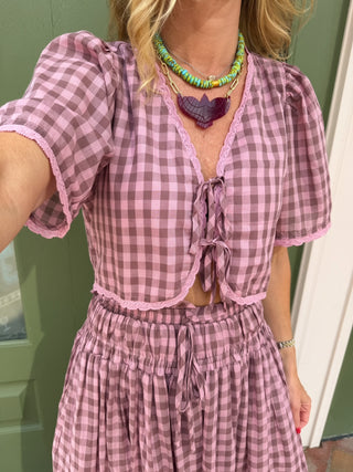 Mauve Gingham Short Sleeve Top