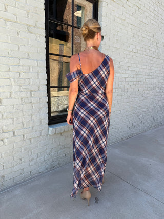 Cassy Plaid Dress Navy