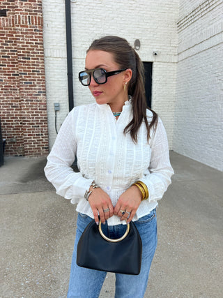 TCEC | Emory Ruffled Button Blouse White