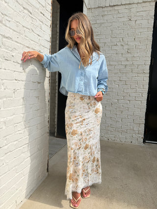 Betts Floral Lace Midi Skirt - Yellow Floral
