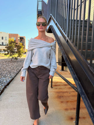 Noelle Off Shoulder Bubble Sweater Grey