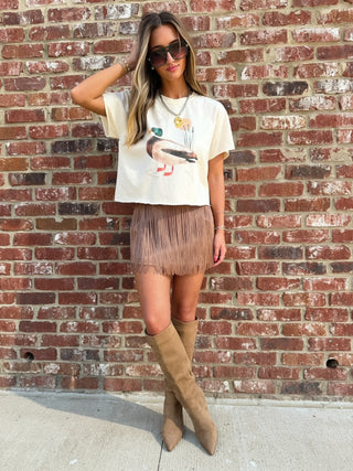 Emily Fringe Mini Skirt Mocha