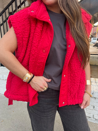 Courtney Sherpa Oversized Vest Red