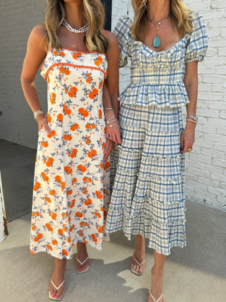Linen Floral Maxi Dress